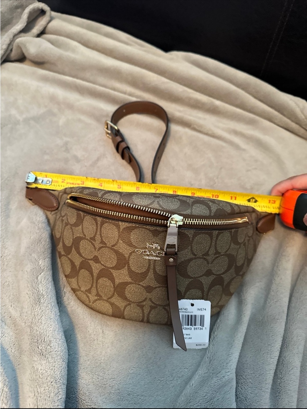 Coach Brown Signature Canvas Crossbody Belt Bag with Tan Trim - Picture 6 of 7